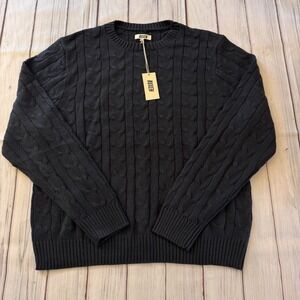 Ruxen Cable Knit Crewneck Sweater Navy Large Cotton Acrylic Textured NWT